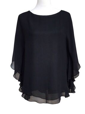Michael Kors Collection 100% Silk Black Ruffle Blouse